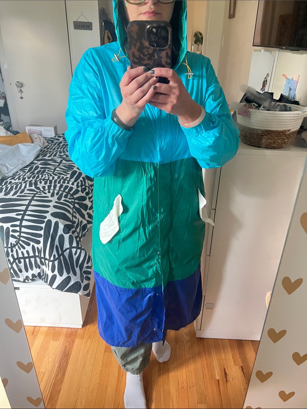 Zara colourblock long windbreaker with hood - sz XS oversized